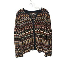 Peruvian Connection Multicolor Pima Cotton Elegant Zip Cardigan Size Medium